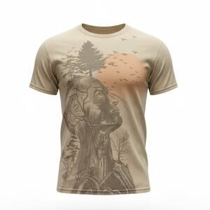 Junk Food Tees Graphic T-Shirt Tan Nature Print Size S